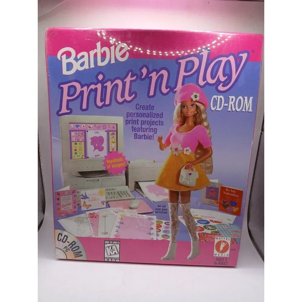 Mattel Barbie PRINT N' PLAY CD-ROM (1996) Sealed BIG Box PC Avery Computer Game